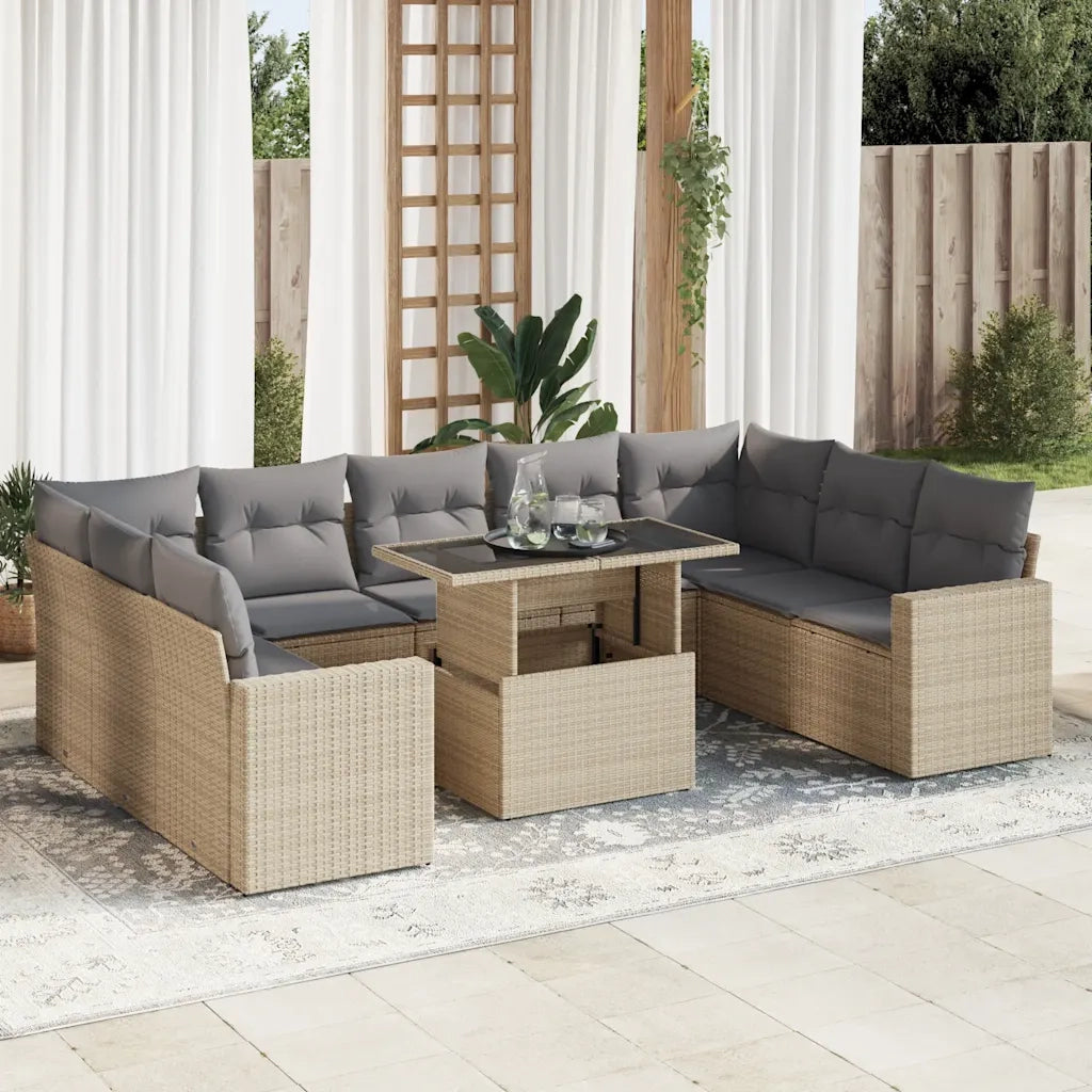 Set Divano da Giardino 10 pz con Cuscini Beige in Polyrattan 3326380