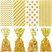 Set di 4 stili di sacchetti di cellofan con motivi a punti e strisce trasparenti per dolci.