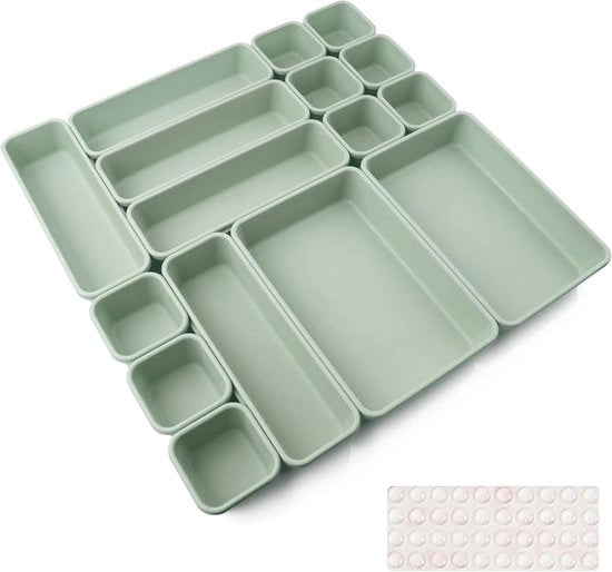 Organizzatore di Cassetta Plastica - 16 Pezzi - Verde - Adatto per Trucchi e Accessori
