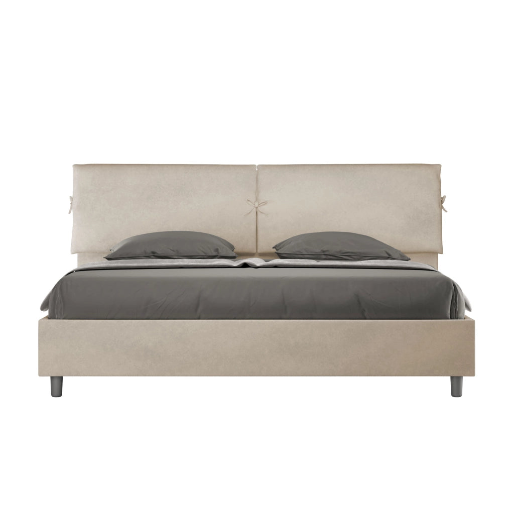 BS COM Letto matrimoniale king size con rete imbottito 180x210 microfibra sabbia