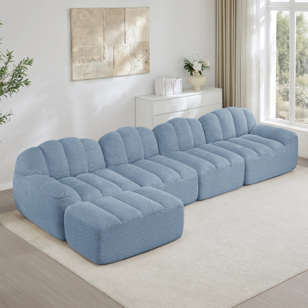 Divano Modulare 4 Posti con Ottoman ¨C Xylo ¨C Blu, Tessuto Morbido