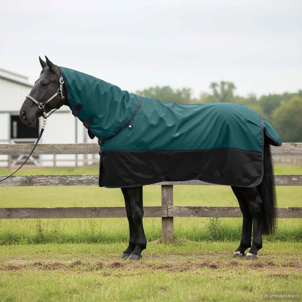 Coperta per Cavalli Verde Scuro e Nero 145 cm Poliestere 42013144