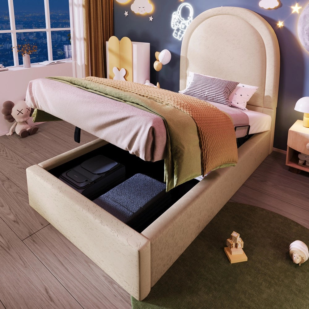 Letto Singolo Imbottito Bambini ¨C Xylo ¨C 90x200, Beige, PU, con Materasso