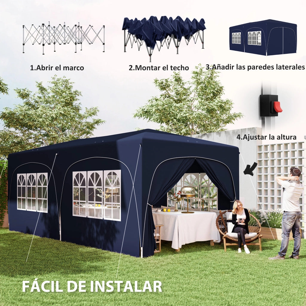 Gazebo Pieghevole 3x6m ¨C Xylo ¨C Blu Scuro con Pannelli Laterali UPF50+