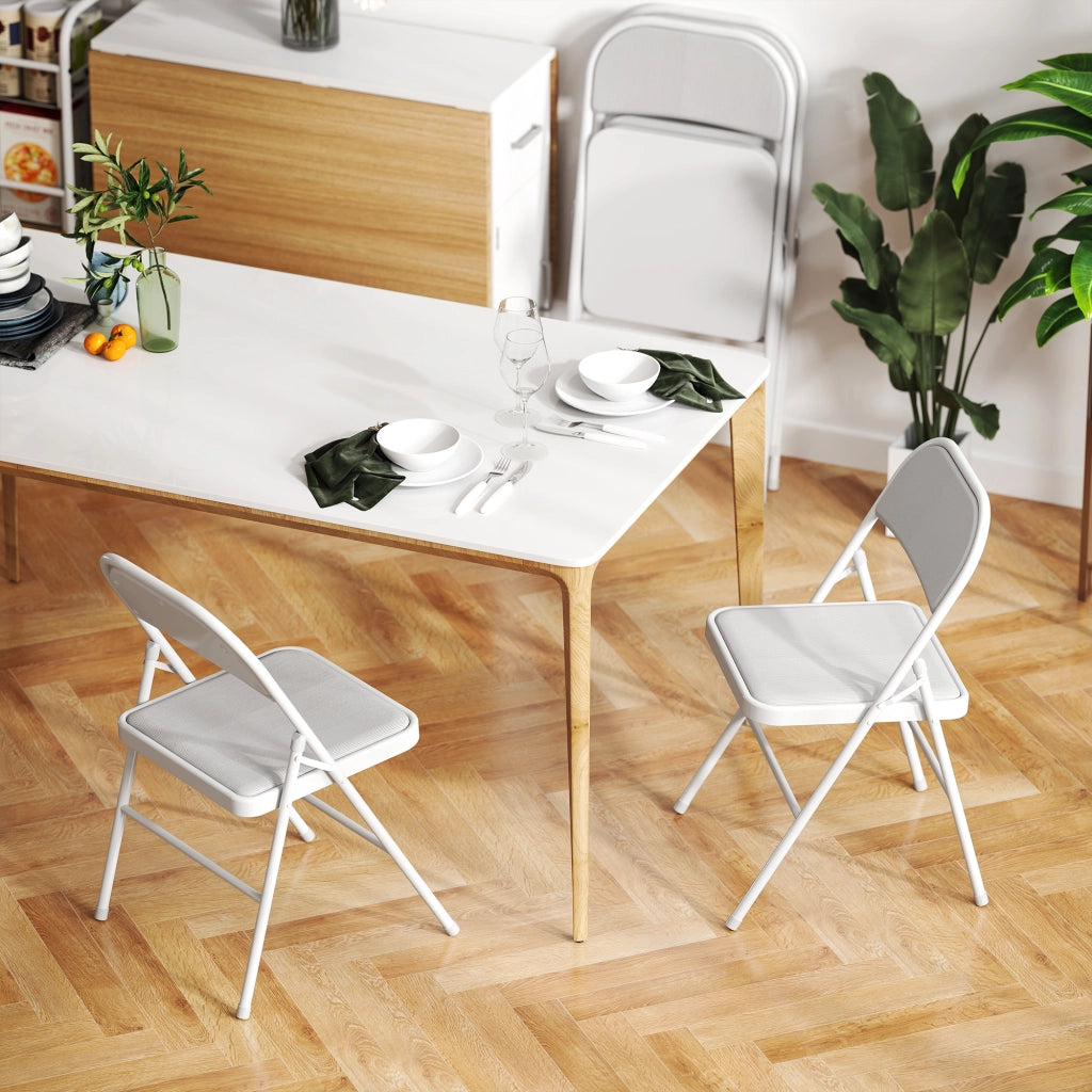Set di 4 Sedie Pieghevoli da Pranzo ¨C Zephmum ¨C Struttura in Metallo Bianco 45x46x78 cm