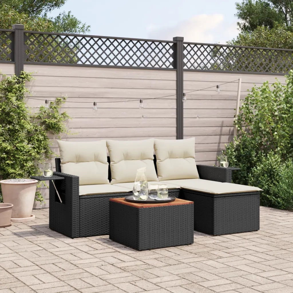 Set Divani da Giardino 5 pz | Set Salotto da Giardino con Cuscini in Polyrattan Nero
