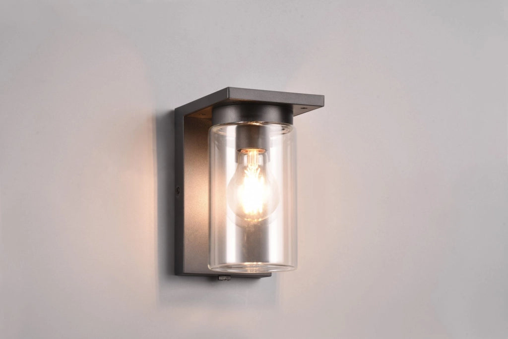 ARDILA APPLIQUE DA ESTERNO FUSIONE ALLUMINIO NERA CON VETRO CILINDRO SENSORE CREPUSCOLARE H. 19CM IP44 1 LUCE ATTACCO E27