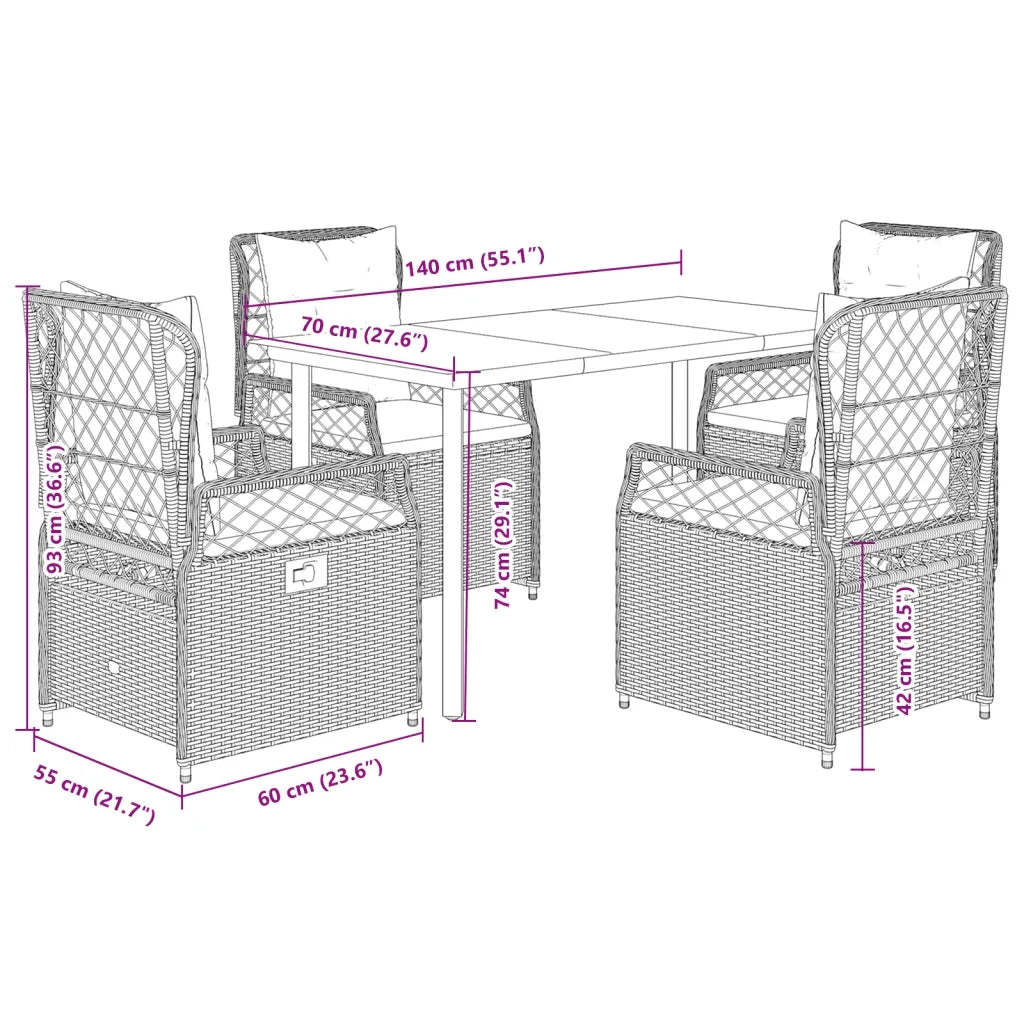 Set Pranzo da Giardino 5pz con Cuscini Grigio Chiaro Polyrattan 3263036