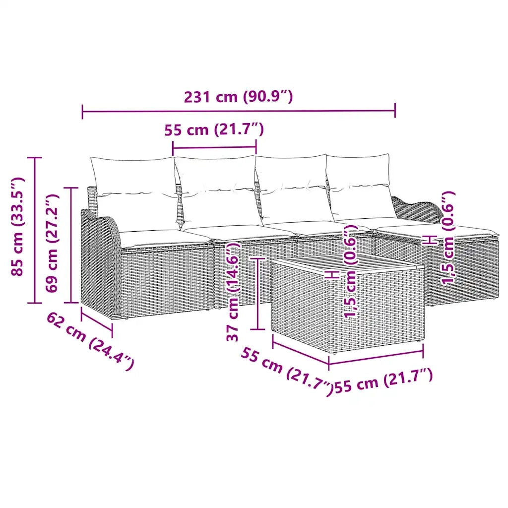Set Divano da Giardino con cuscino 6 pcs Beige polyrattan 3347442