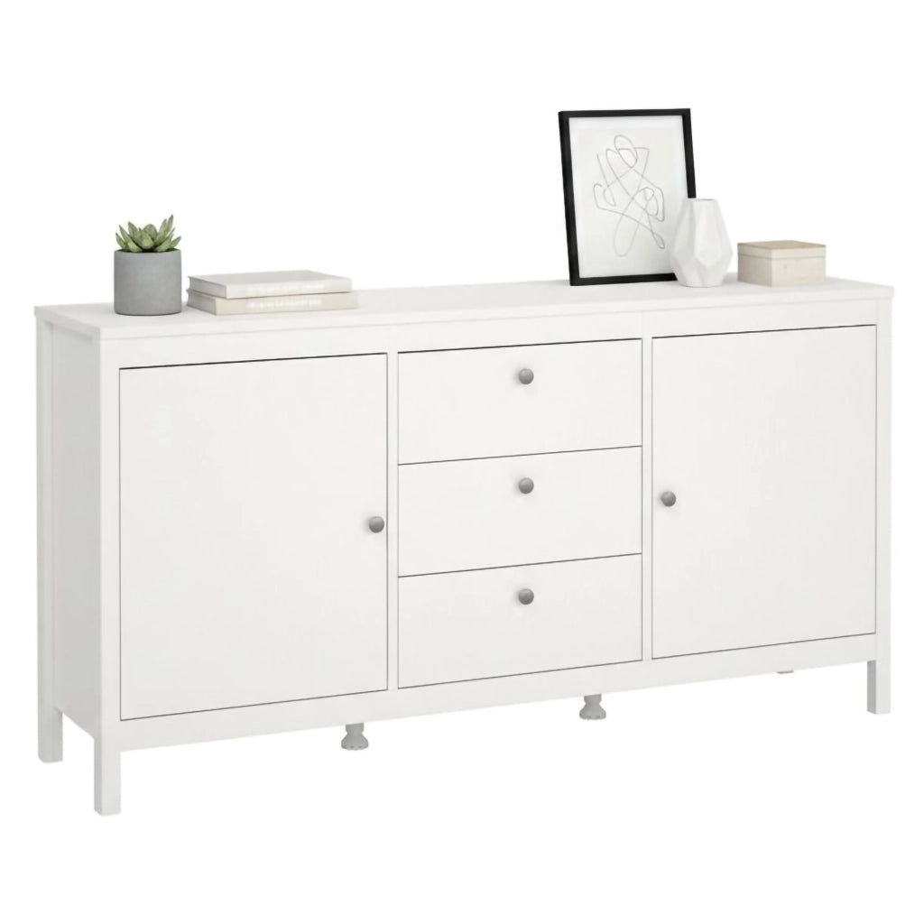 Credenza Whitney, Buffet da soggiorno, Madia da salotto, Dispensa da cucina, 151x38 h80 cm, Bianco