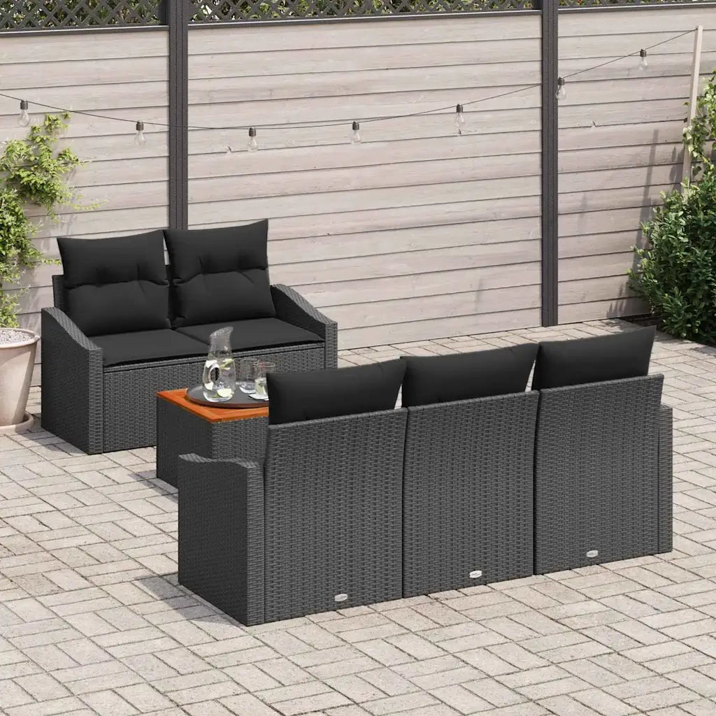 Set Divano da Giardino con archiviazione 6 pcs Nero polyrattan