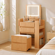 TOELETTA con specchio LED pieghevole 79x120x40 cm Natural con sgabello