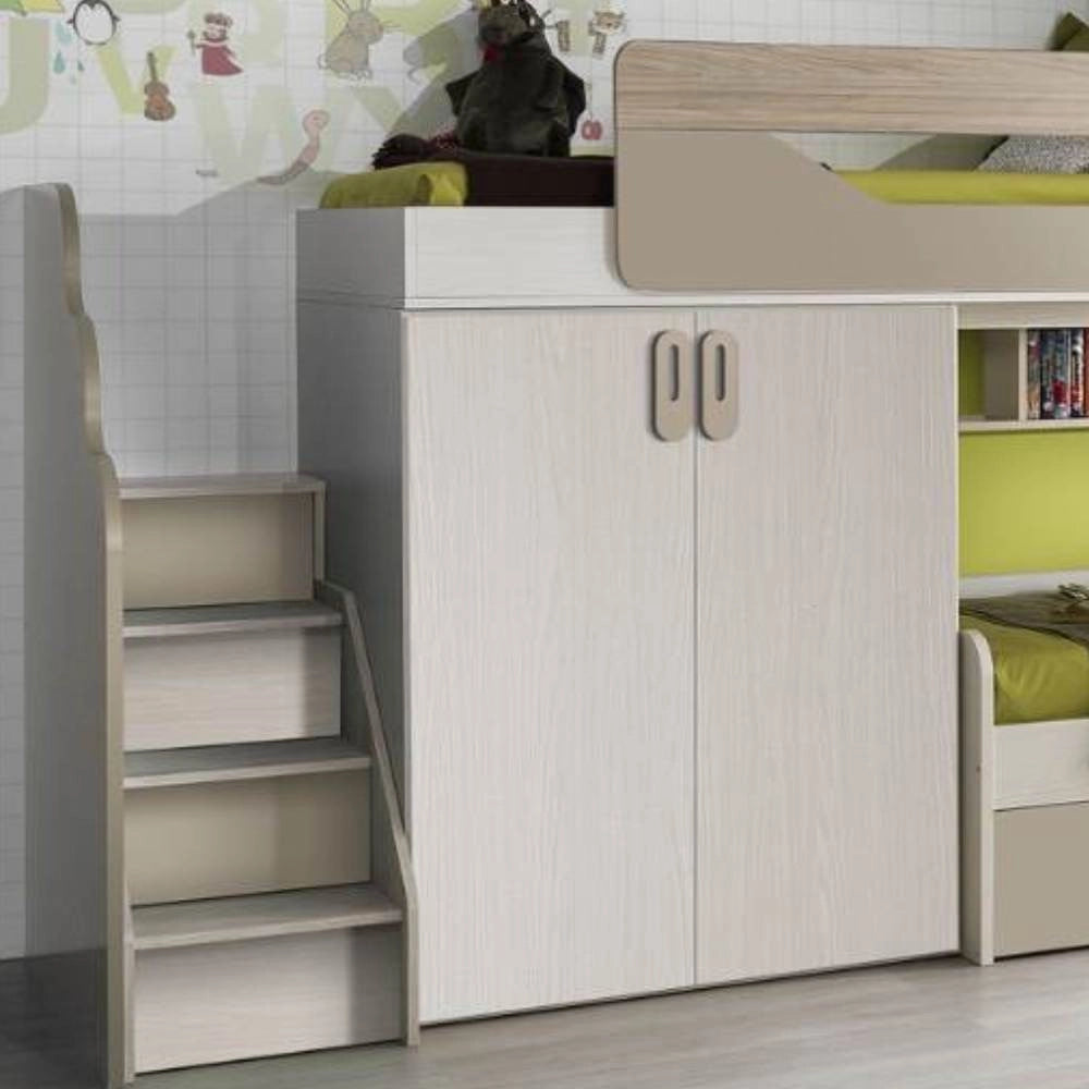 Cameretta soppalco Milly con 3 letti colore talco verde e brown