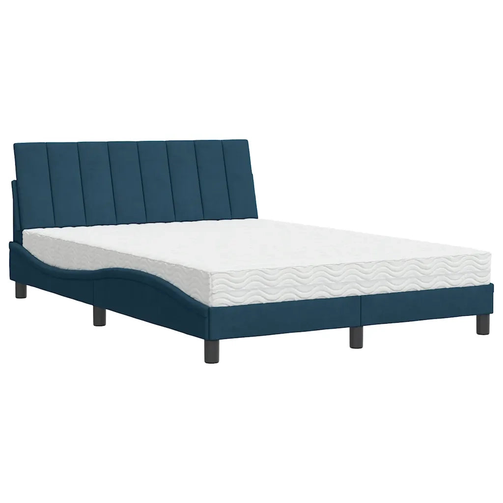Letto con Materasso Hanko Blu 140x190 cm in Velluto 3208596