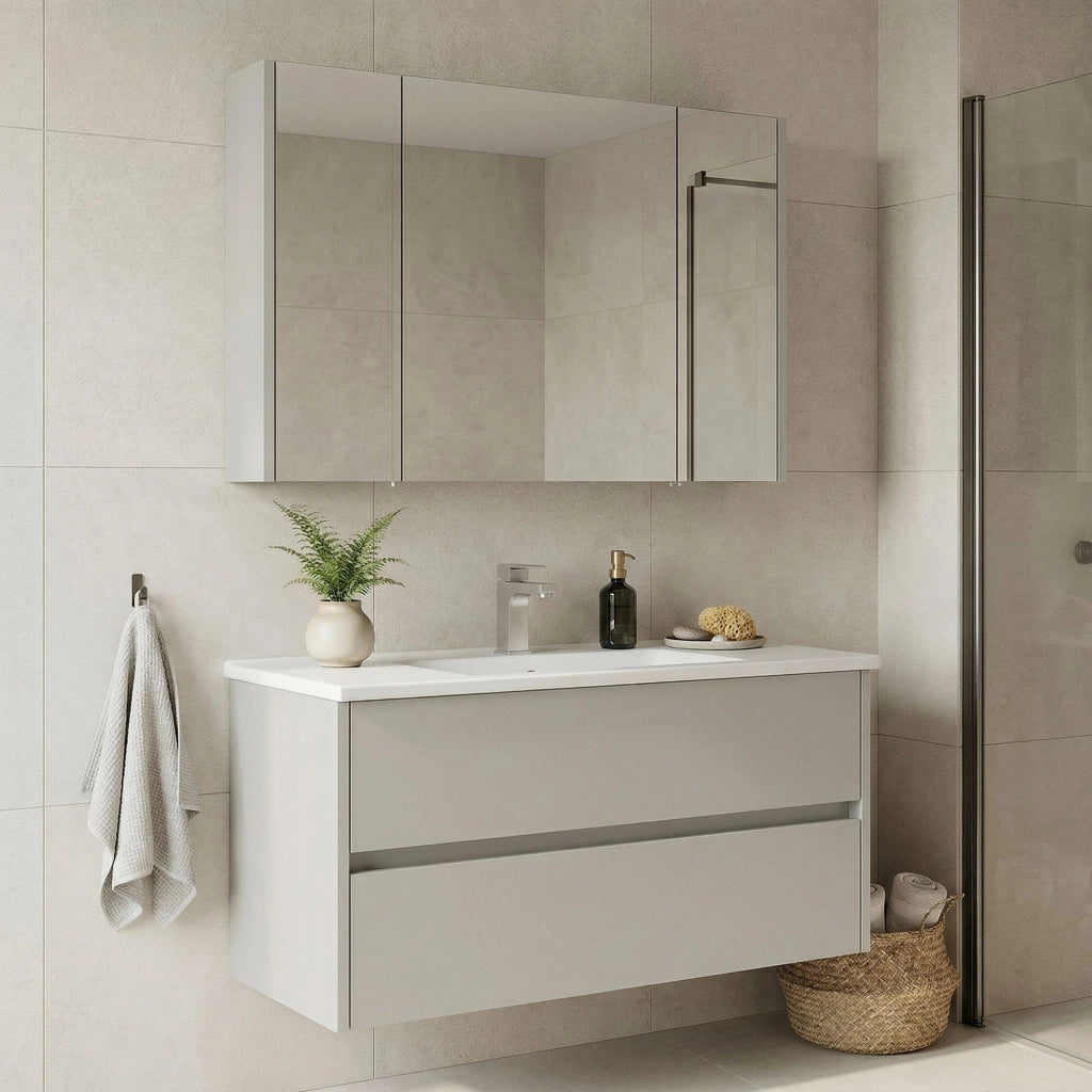 Set mobile lavabo con specchio (2 pezzi) "Arno 100" - 100 x 45 x 52 cm - Cashmere