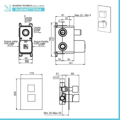 Set miscelatori lavabo alto bidet e doccia a incasso con deviatore  Torre