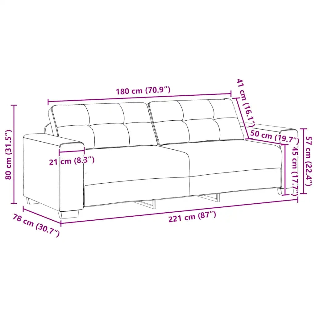 Divano a 3 posti Grigio Chiaro 220x78x80 cm in Velluto 4105134