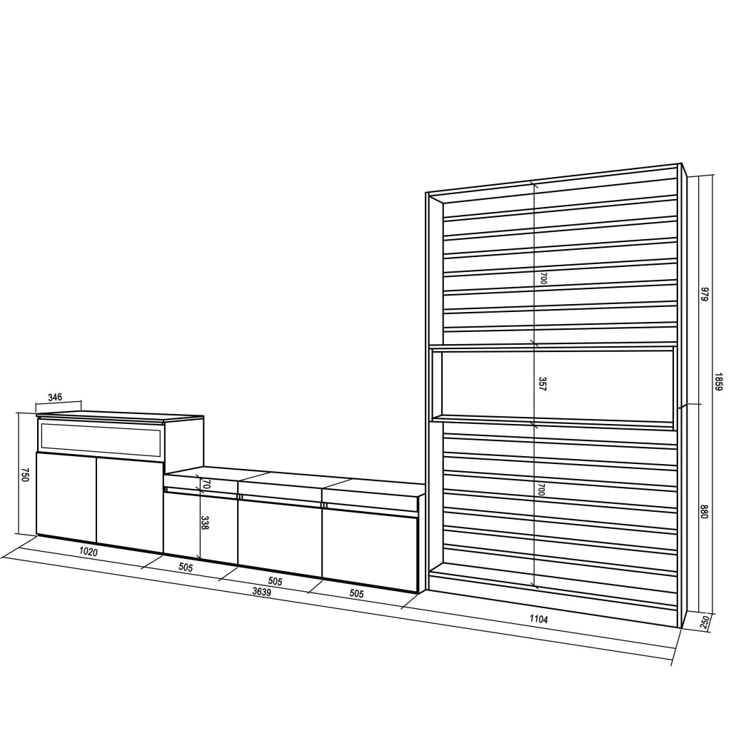 Mobile TV, Soggiorno, 360x35x186cm, Per TV fino a 65", Camino elettrico, Bianco e nero RF3190