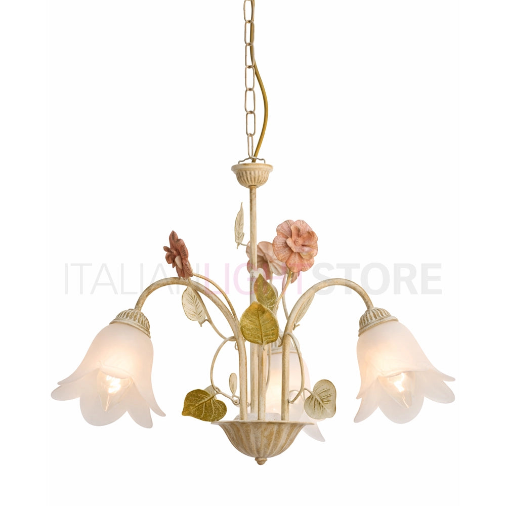 SPRING Lampadario in Ferro Decorato a 3 Luci Stile Floreale