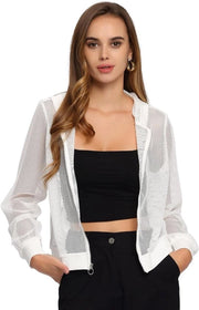 Giacca da donna a rete con cappuccio e maniche lunghe con chiusura a lampo - Design leggero e tendenza