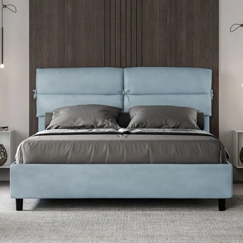 Letto matrimoniale contenitore imbottito 160x200 microfibra azzurro Nandy