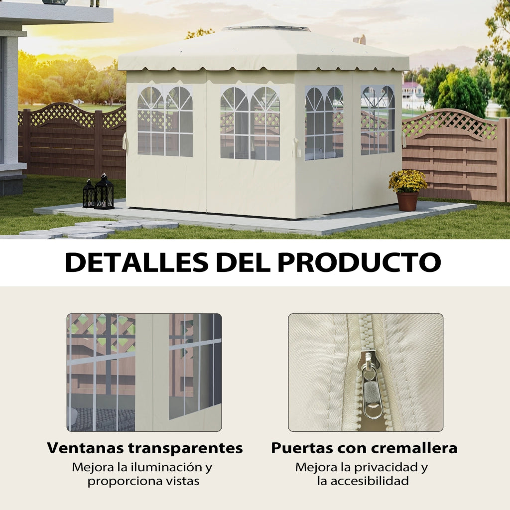 Pergola 3x3 m con Finestre e Tende Regolabili ¨C Minimal ¨C Beige