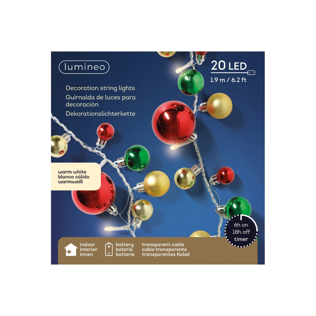 Serie Luci bianco caldo c/Sfere colorate 190cm 20L