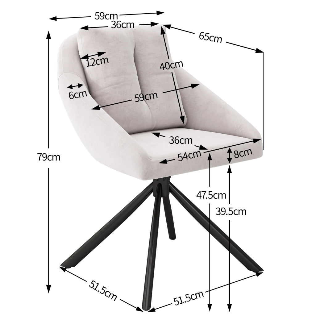 Sedia da Pranzo Girevole Imbottita in Velluto ¨C MINIMAL ¨C Beige, Set 4 Pezzi