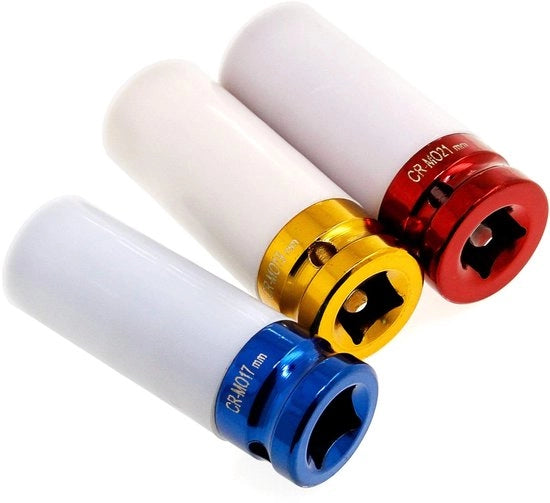 Set di Chiave a Impatto - 1/2" Trasmissione - Chiave a Stella Profonda - 17mm/19mm/21mm - Resistente alla Corrosione - Protezione in Poliammide