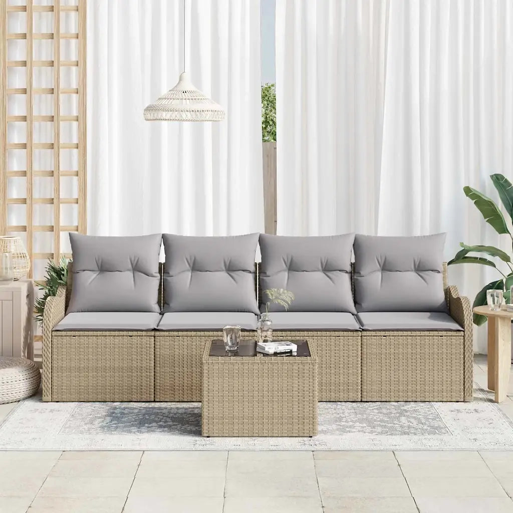 Set Divano da Giardino Beige polyrattan