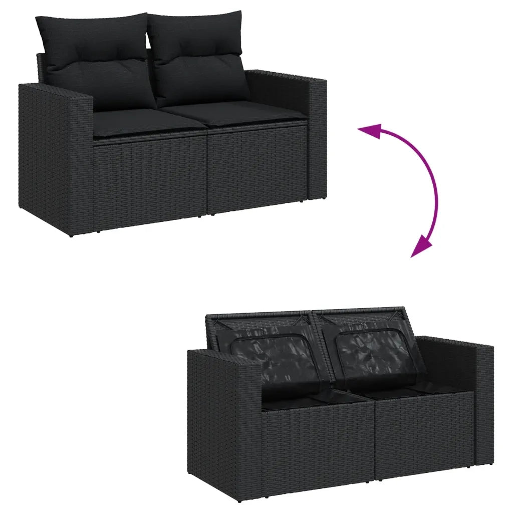 Set Divani da Giardino 13pz con Cuscini Nero in Polyrattan