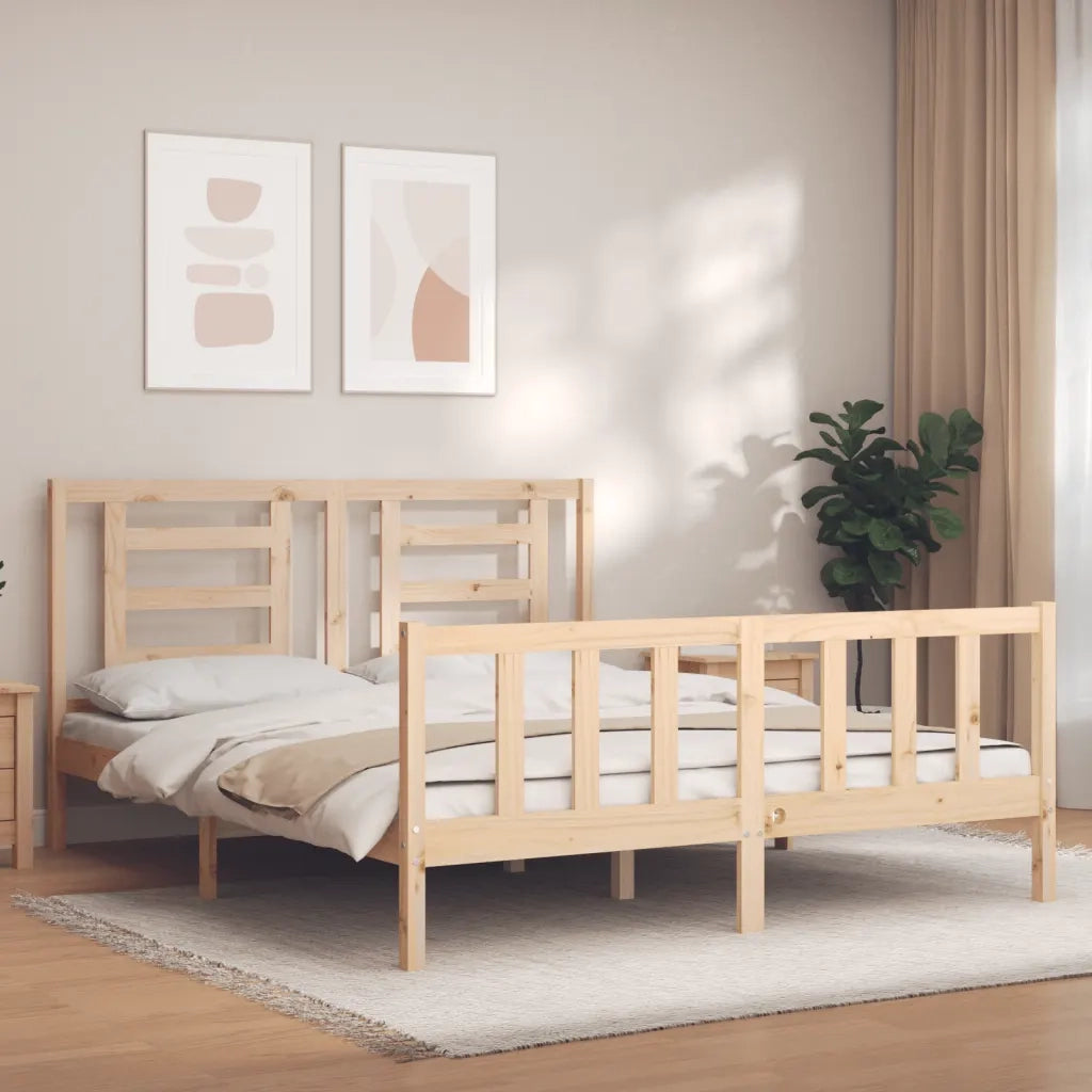 Letto matrimoniale | Letto per adulti | Giroletto senza Materasso 160x200 cm in Legno Massello di Pino