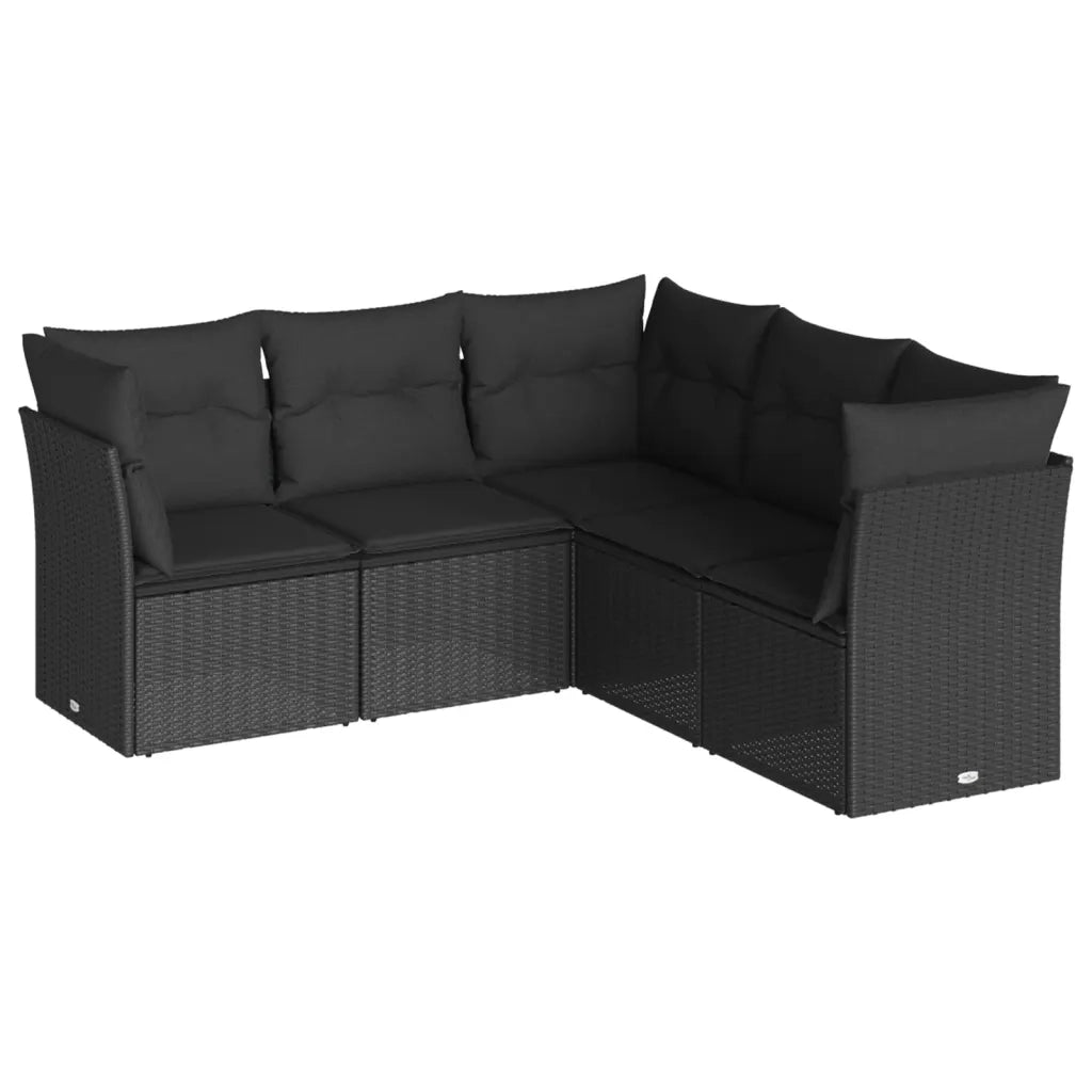 Set Divani da Giardino 5 pz con Cuscini in Polyrattan Nero