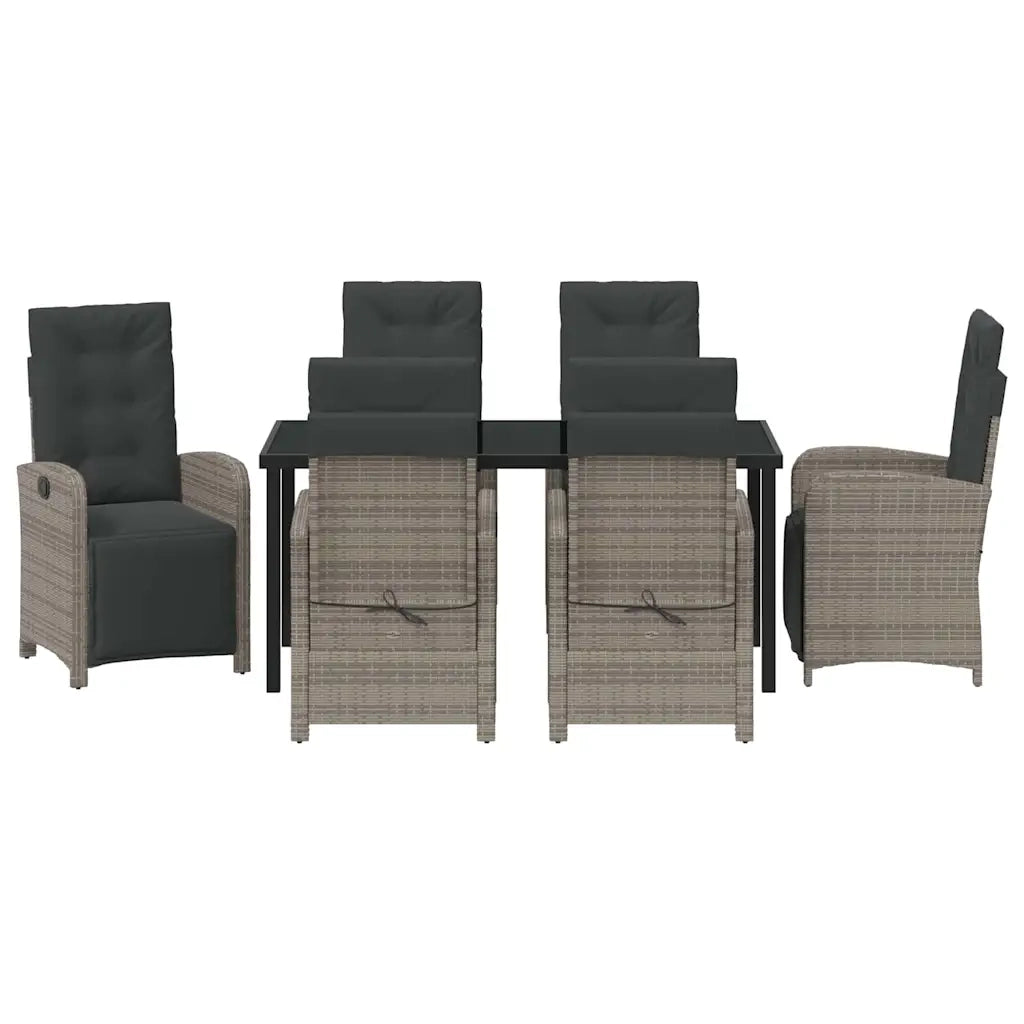Set da Pranzo per Giardino con cuscino 7 pcs Grigio polyrattan