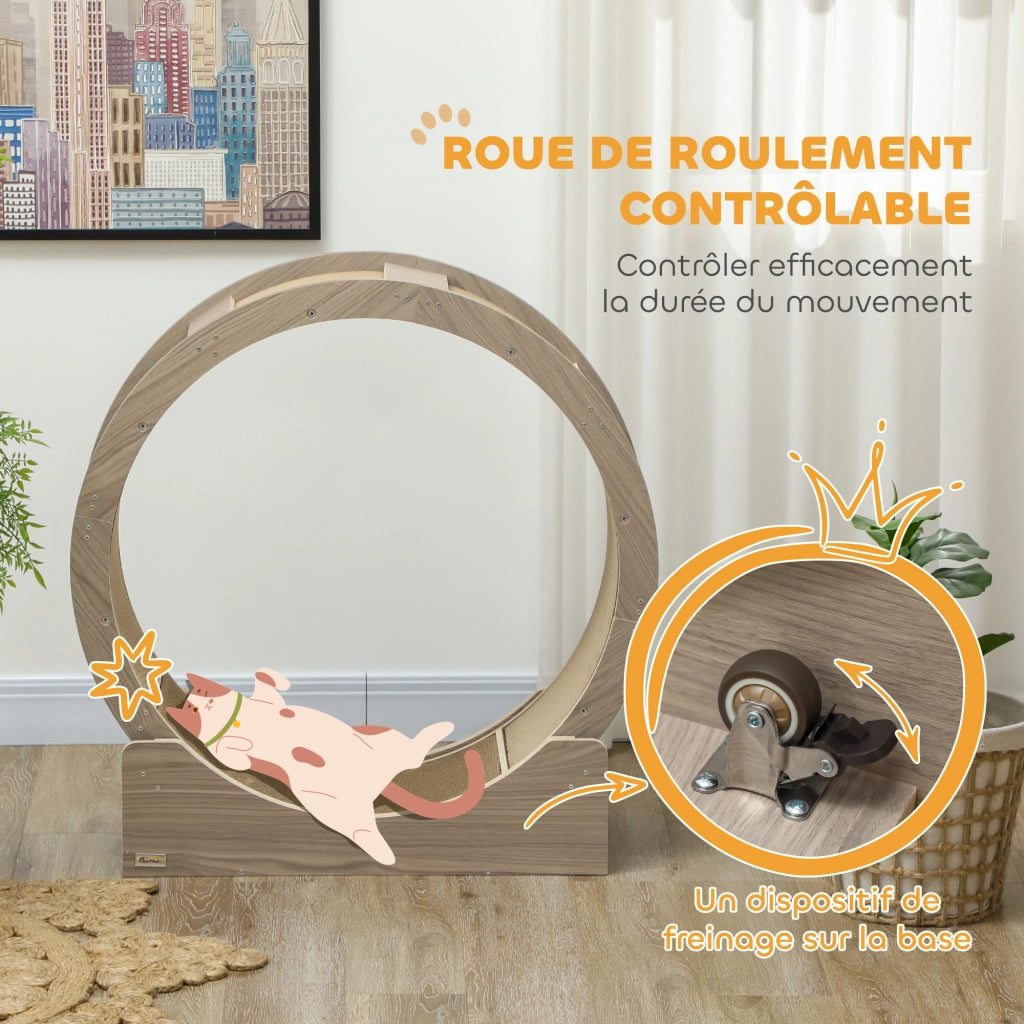 Ruota da corsa per gatti ¨C Xylo ¨C Con freno di sicurezza e tappetino tiragraffi rimovibile 91 cm marrone