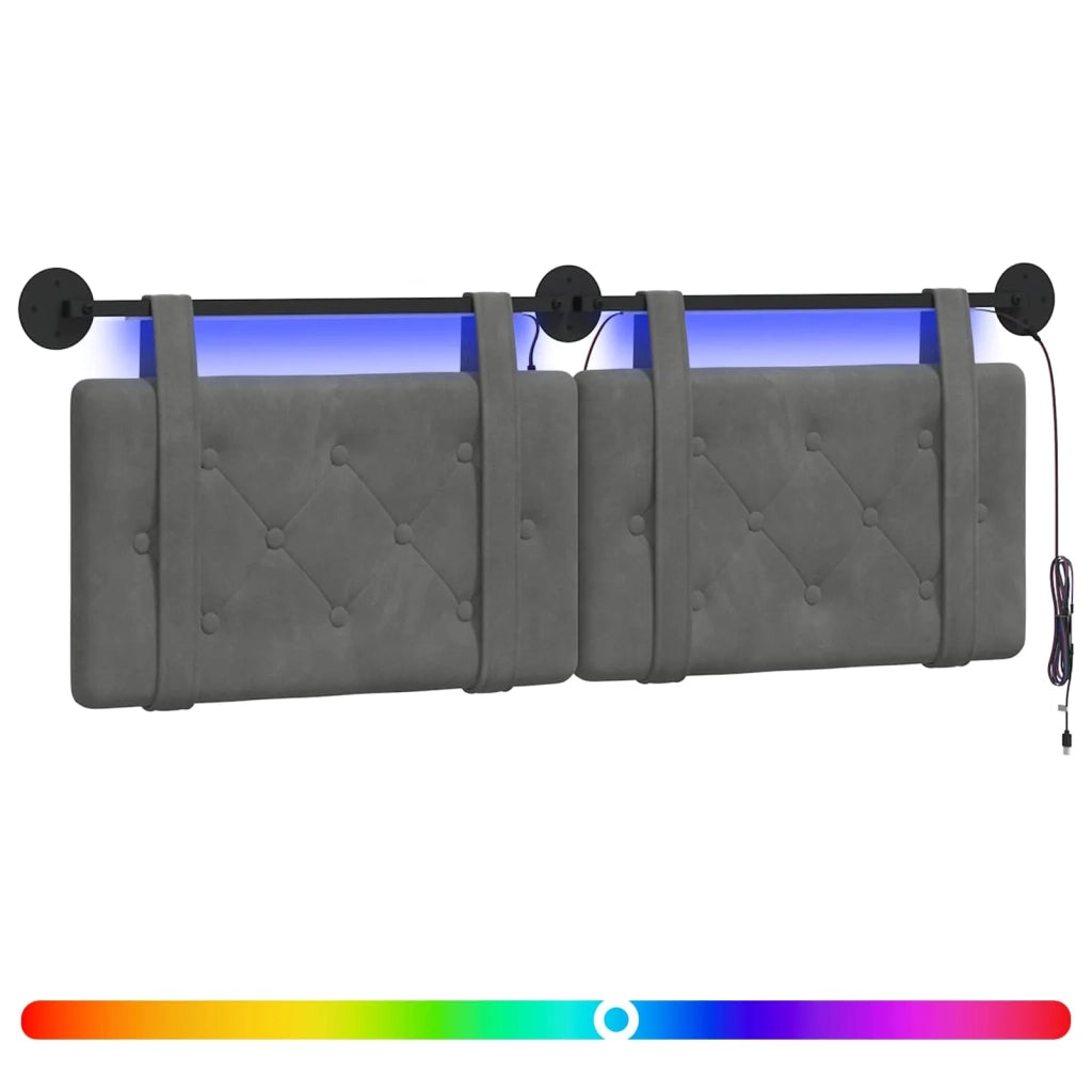 Testiera sospesa Con luce LED Grigio Scuro Velluto 3424165