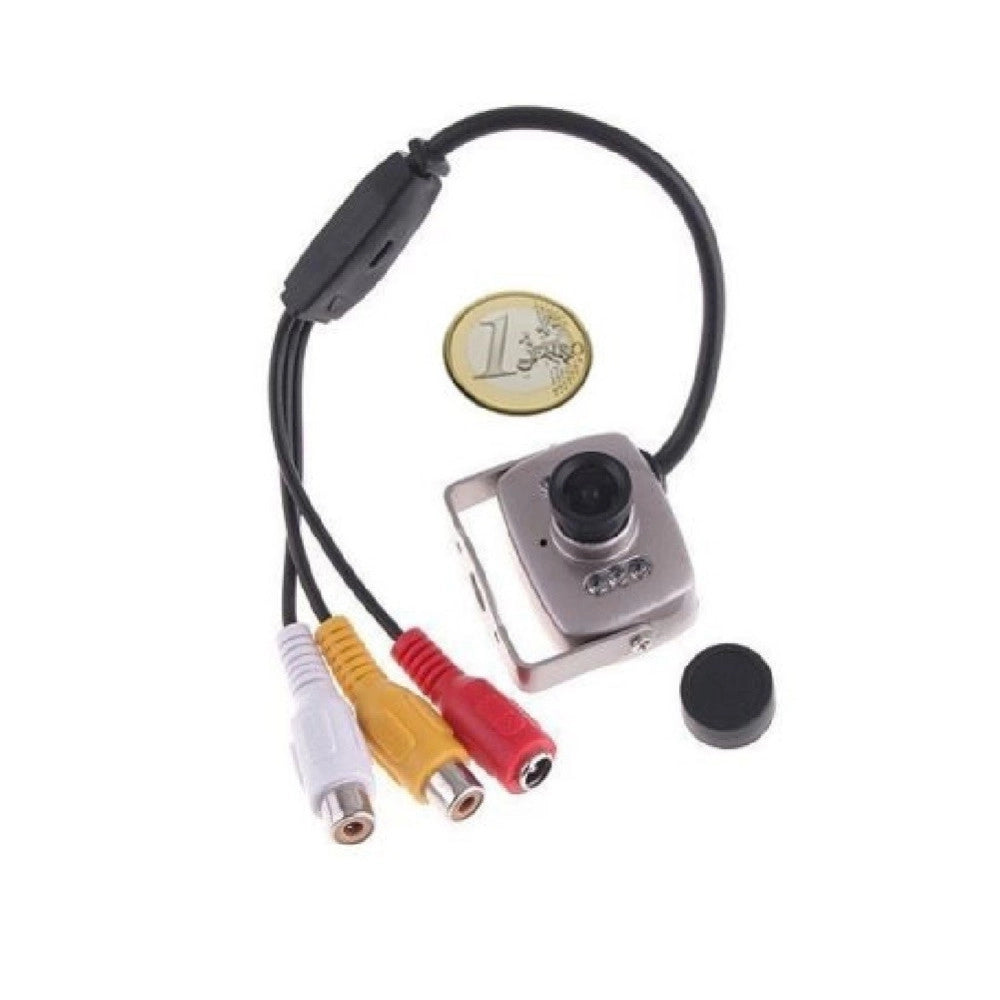 Trade Shop - Mini Micro Telecamera Camera A Colori 6 Led Ir Rca Audio Video Microfono Staffa -
