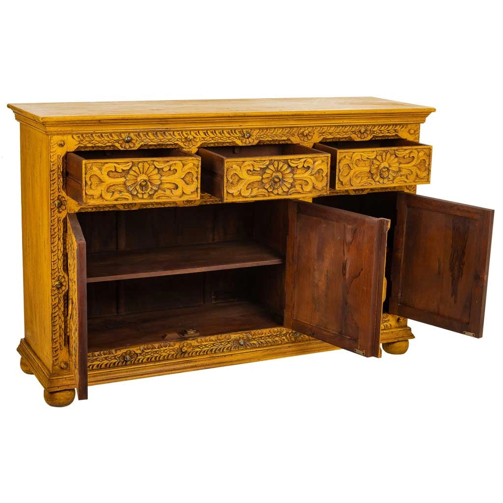 Credenza in legno artigianale gialla 147x45x96