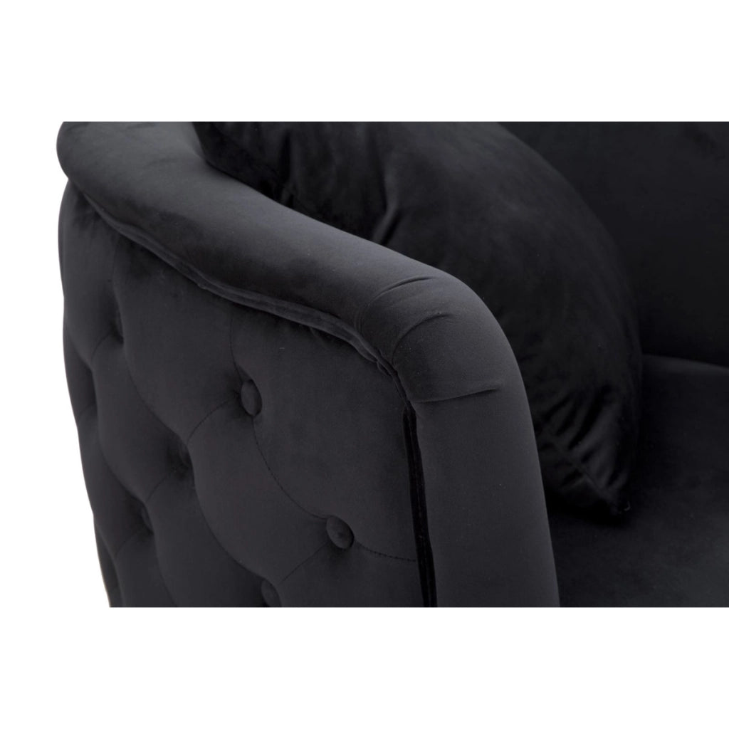 Poltrona Bucarest in velluto nero con braccioli capitonne e gambe oro 76x74x71 cm