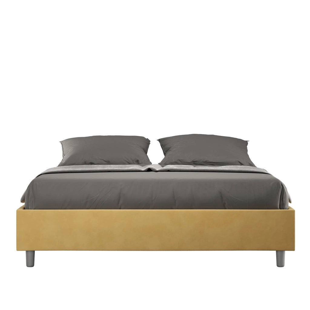 Letto Matrimoniale Large Sommier 180x210 cm con Rete e Contenitore Azelia Ocra