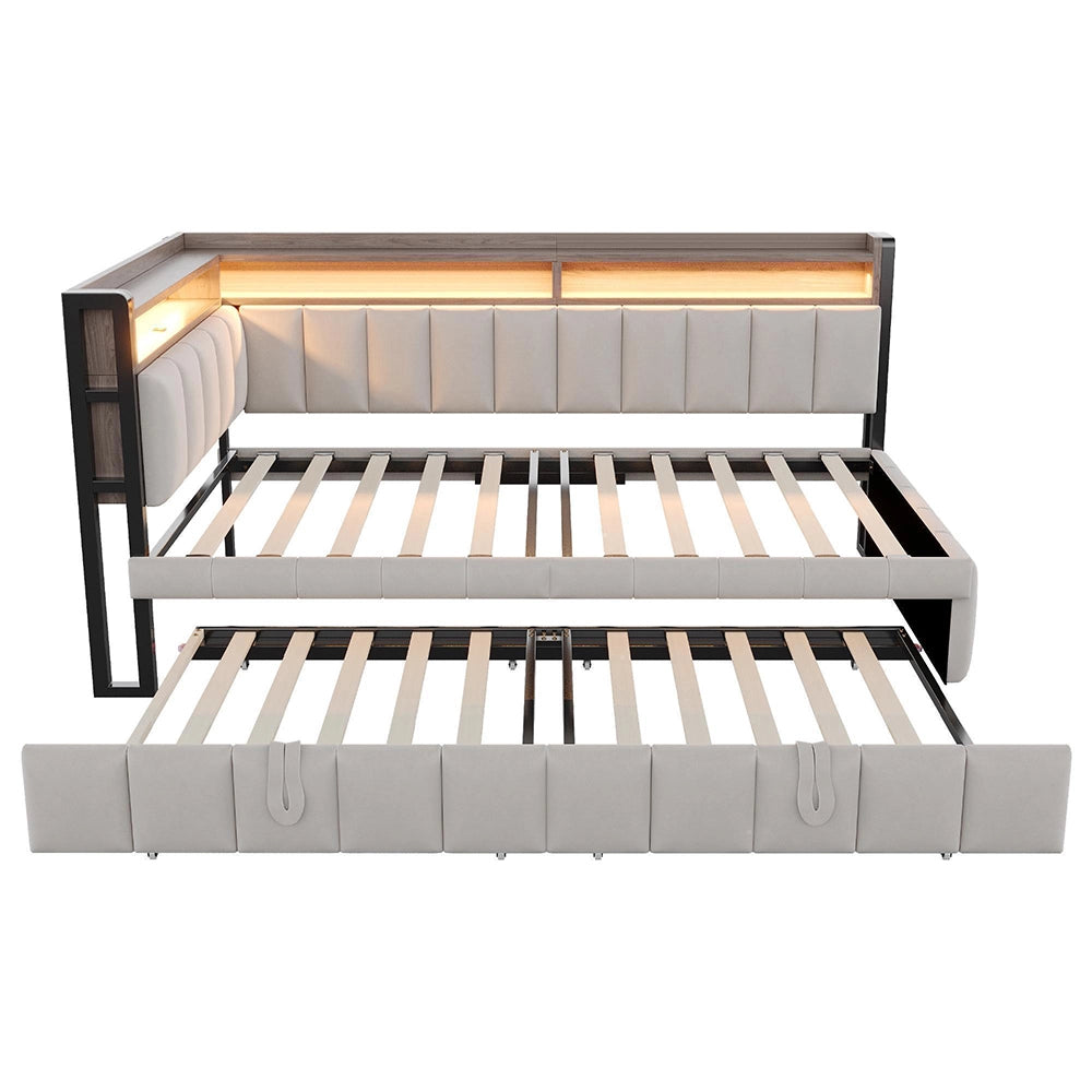 Divano letto 90x200cm?- Xylo - gigogne LED USB velluto grigio chiaro
