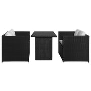 Set Divani da Giardino 3 pz con Cuscini in Polyrattan Nero 43913