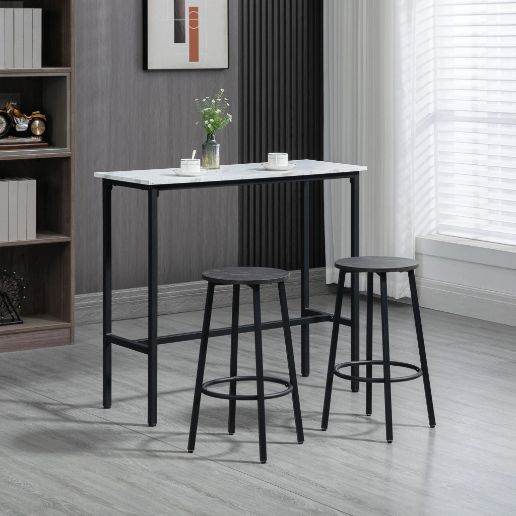 Set tavolo bar con 2 sgabelli ¨C Xylo ¨C piano effetto marmo bianco telaio acciaio 2 persone