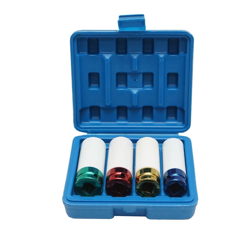 Set di chiavi a percussione per bulloni ruota con protezione del cerchione 17 mm, 19 mm, 21 mm, 22 mm, quadrate da 1/2 pollice Breckner Germany