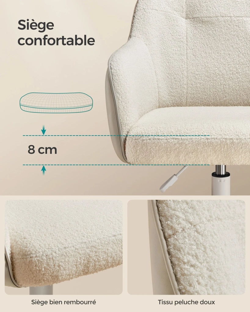 Sedia da ufficio comoda sedia girevole seduta ergonomica altezza regolabile portata 120 kg struttura in acciaio tessuto effetto lino beige 12_0005888