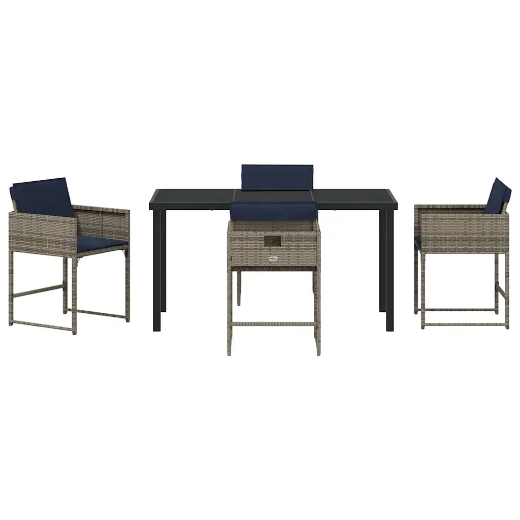 Set da Pranzo per Giardino con cuscino 5 pcs Grigio polyrattan 3380033