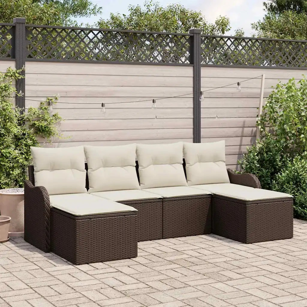 Set Divano da Giardino 6 pcs Marrone e bianco Poly Rattan 3354477
