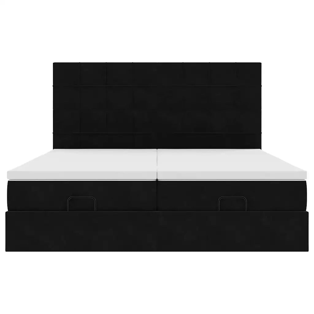 Struttura Letto Pouf con Materassi Nero 180x200 cm in Velluto 3313774