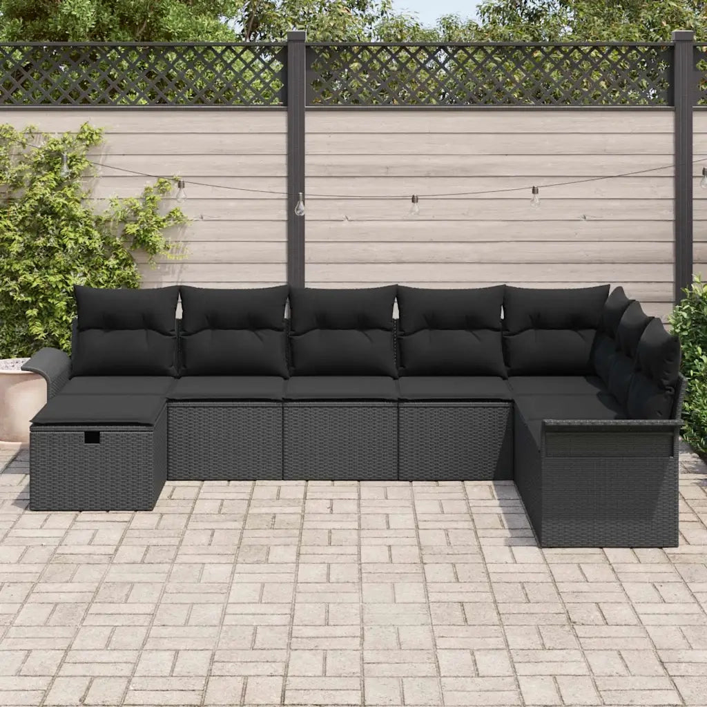 Set Divano da Giardino con cuscino 8 pcs Nero Poly Rattan