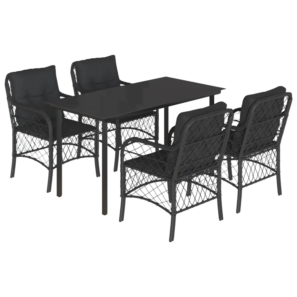 Set da Pranzo da Giardino 5 pz Nero con Cuscini in Polyrattan